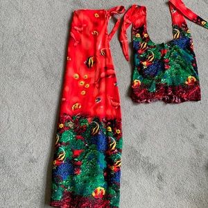 Hawaiian wrap around pants and halter top
